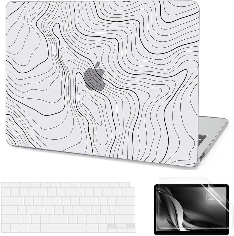 AKIT Compatible with MacBook Air 13 Inch Case M1 2022 2020 2019 2018 A2337 A2179 A1932, Unique Pattern Hard Shell Laptop Case+Screen Protector+Keyboard Cover for MacBook Air 13.3 Inch, Contour Line - Image 1